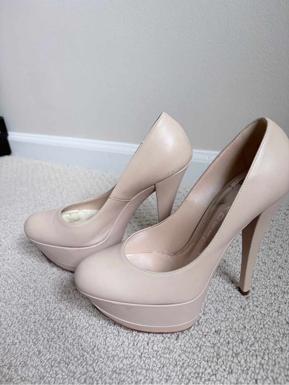 Casadei Nude Leather Platform Stiletto Pumps Size 7